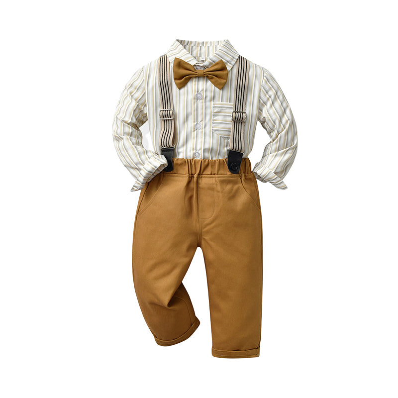 2 Pieces Set Baby Kid Big Kid Boys Striped Checked Bow Shirts And Pants Wholesale 221214422