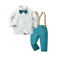 Load image into Gallery viewer, 2 Pieces Set Baby Kid Big Kid Boys Striped Checked Bow Shirts And Pants Wholesale 221214422
