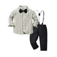 Load image into Gallery viewer, 2 Pieces Set Baby Kid Big Kid Boys Striped Checked Bow Shirts And Pants Wholesale 221214422

