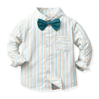 Load image into Gallery viewer, 2 Pieces Set Baby Kid Big Kid Boys Striped Checked Bow Shirts And Pants Wholesale 221214422
