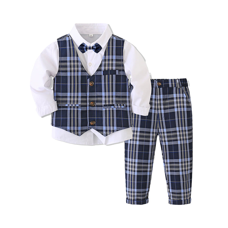 4 Pieces Set Baby Kid Boys Birthday Party Solid Color Bow Shirts Checked Vests Waistcoats Pants And Jackets Outwears Wholesale 221214428