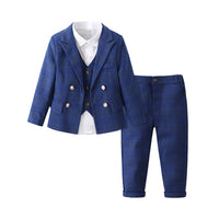 Load image into Gallery viewer, 4 Pieces Set Baby Kid Boys Bow Shirts And Checked Vests Waistcoats And Jackets Outwears And Pants Wholesale 221214438
