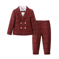 Load image into Gallery viewer, 4 Pieces Set Baby Kid Boys Bow Shirts And Checked Vests Waistcoats And Jackets Outwears And Pants Wholesale 221214438
