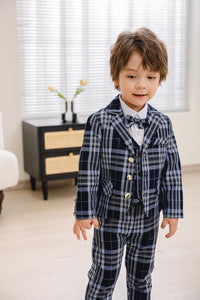 Load image into Gallery viewer, 4 Pieces Set Baby Kid Boys Bow Shirts And Checked Vests Waistcoats And Jackets Outwears And Pants Wholesale 221214438
