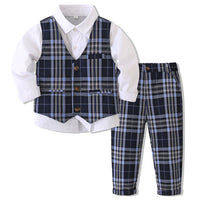 Load image into Gallery viewer, 4 Pieces Set Baby Kid Boys Bow Shirts And Checked Vests Waistcoats And Jackets Outwears And Pants Wholesale 221214438
