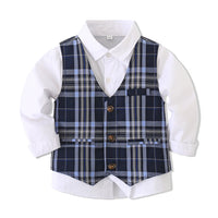 Load image into Gallery viewer, 4 Pieces Set Baby Kid Boys Bow Shirts And Checked Vests Waistcoats And Jackets Outwears And Pants Wholesale 221214438
