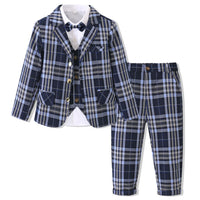 Load image into Gallery viewer, 4 Pieces Set Baby Kid Boys Bow Shirts And Checked Vests Waistcoats And Jackets Outwears And Pants Wholesale 221214438
