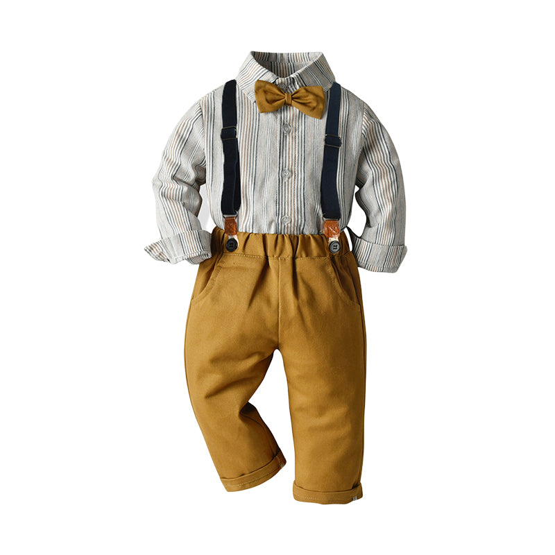 2 Pieces Set Baby Kid Boys Birthday Striped Bow Shirts And Solid Color Jumpsuits Wholesale 22121444