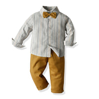Load image into Gallery viewer, 2 Pieces Set Baby Kid Boys Birthday Striped Bow Shirts And Solid Color Jumpsuits Wholesale 22121444
