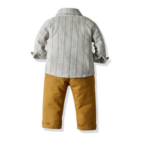 Load image into Gallery viewer, 2 Pieces Set Baby Kid Boys Birthday Striped Bow Shirts And Solid Color Jumpsuits Wholesale 22121444
