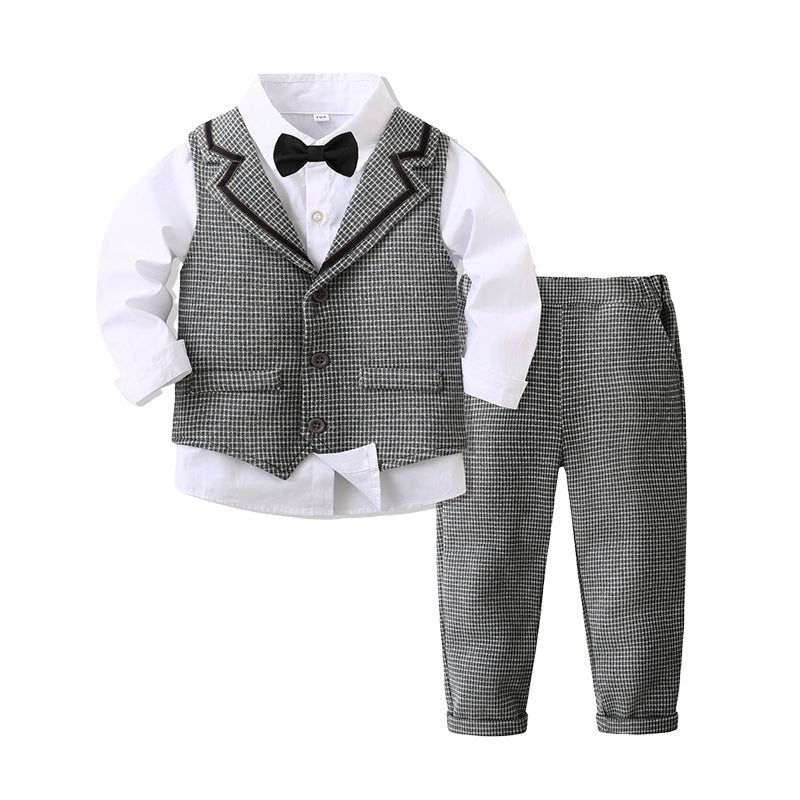 3 Pieces Set Baby Kid Boys Bow Shirts And Houndstooth Vests Waistcoats And Pants Wholesale 221214441