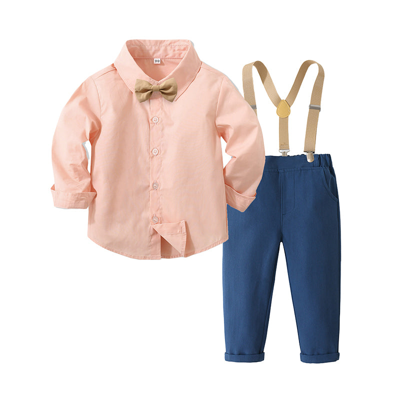 2 Pieces Set Baby Kid Boys Birthday Party Solid Color Bow Shirts And Jumpsuits Wholesale 221214464