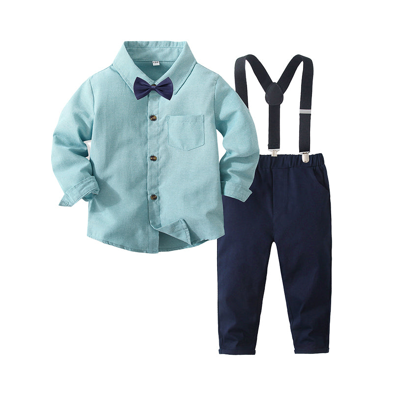 2 Pieces Set Baby Kid Boys Birthday Party Solid Color Bow Shirts And Jumpsuits Wholesale 221214465