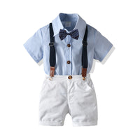 Load image into Gallery viewer, 2 Pieces Set Baby Kid Boys Birthday Party Striped Bow Shirts And Solid Color Rompers Wholesale 22121449
