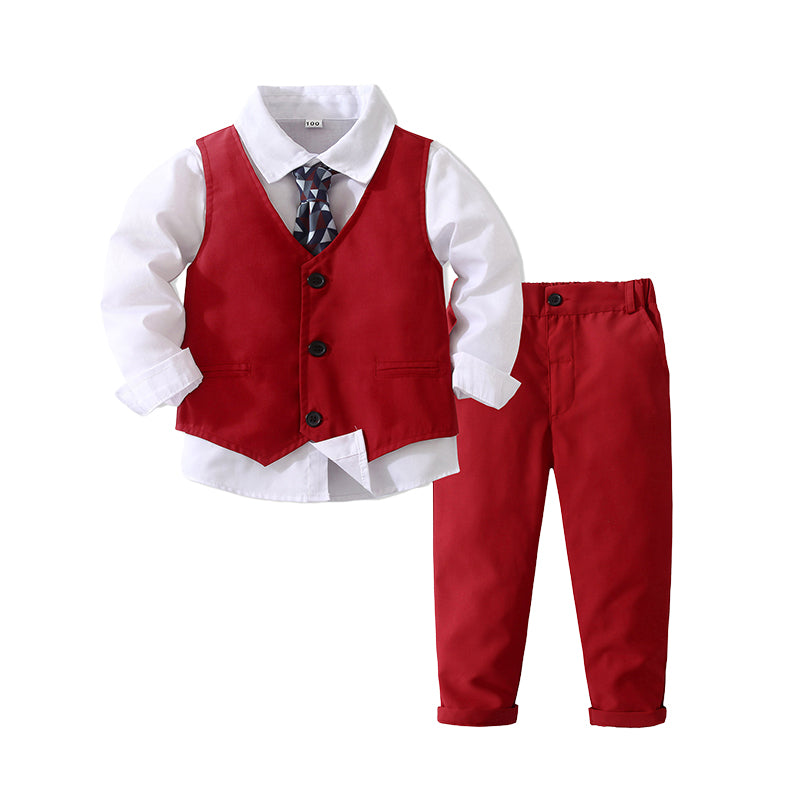 3 Pieces Set Baby Kid Boys Birthday Party Bow Shirts Solid Color Vests Waistcoats And Pants Wholesale 221214511