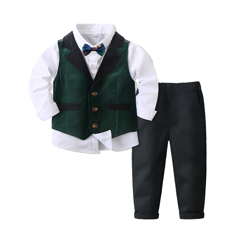 3 Pieces Set Baby Kid Boys Birthday Solid Color Bow Shirts And Color-blocking Vests Waistcoats And Pants Wholesale 221214537