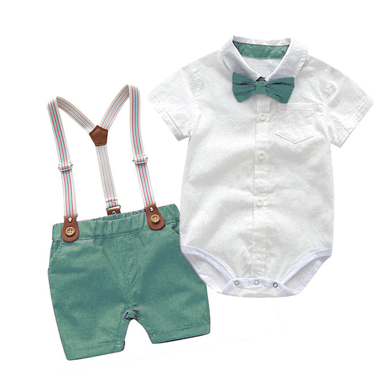 2 Pieces Set Baby Boys Birthday Solid Color Bow Rompers Wholesale 22121455