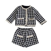 Load image into Gallery viewer, 2 Pieces Set Baby Girls Checked Jackets Outwears And Shorts Wholesale 221214559
