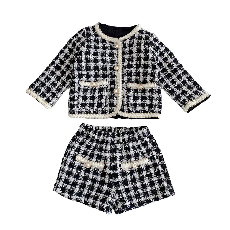 2 Pieces Set Baby Girls Checked Jackets Outwears And Shorts Wholesale 221214559