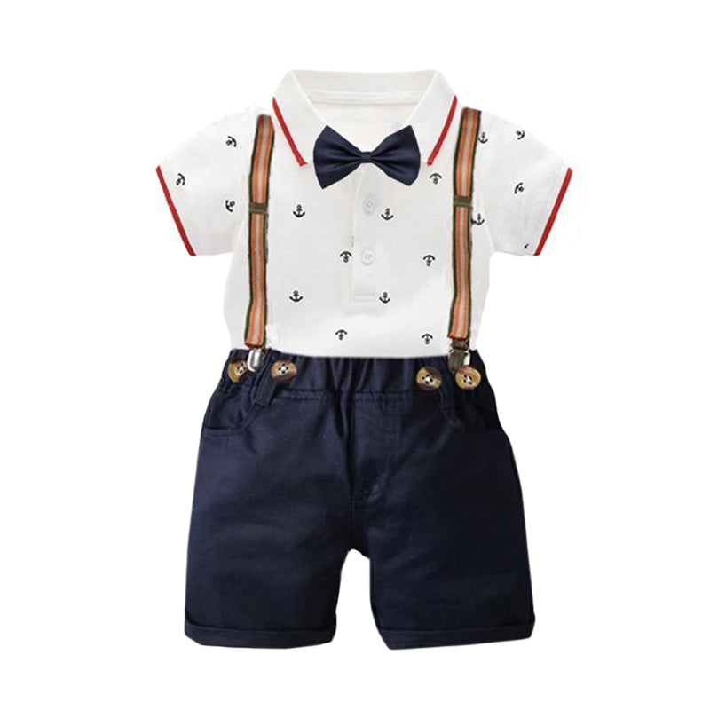 2 Pieces Set Baby Boys Birthday Party Bow Print Rompers And Solid Color Rompers Wholesale 22121456