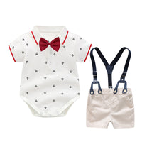Load image into Gallery viewer, 2 Pieces Set Baby Boys Birthday Party Bow Print Rompers And Solid Color Rompers Wholesale 22121456
