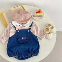 Load image into Gallery viewer, Baby Girls Striped Animals Tops And Embroidered Rompers Wholesale 221214560
