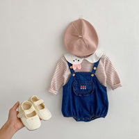 Load image into Gallery viewer, Baby Girls Striped Animals Tops And Embroidered Rompers Wholesale 221214560
