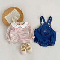 Load image into Gallery viewer, Baby Girls Striped Animals Tops And Embroidered Rompers Wholesale 221214560
