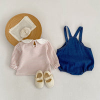 Load image into Gallery viewer, Baby Girls Striped Animals Tops And Embroidered Rompers Wholesale 221214560
