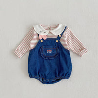 Load image into Gallery viewer, Baby Girls Striped Animals Tops And Embroidered Rompers Wholesale 221214560
