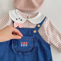Load image into Gallery viewer, Baby Girls Striped Animals Tops And Embroidered Rompers Wholesale 221214560
