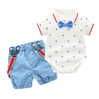 Load image into Gallery viewer, 2 Pieces Set Baby Boys Birthday Party Bow Print Rompers And Solid Color Rompers Wholesale 22121457
