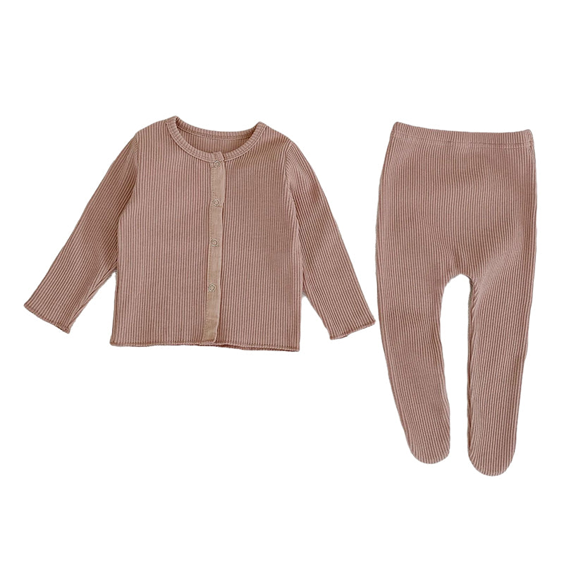 2 Pieces Set Baby Unisex Solid Color Cardigan And Muslin&Ribbed Pants Wholesale 221214586