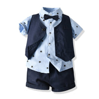 Load image into Gallery viewer, 3 Pieces Set Baby Kid Boys Dressy Birthday Party Star Bow Print Shirts Solid Color Vests Waistcoats And Shorts Wholesale 22121459

