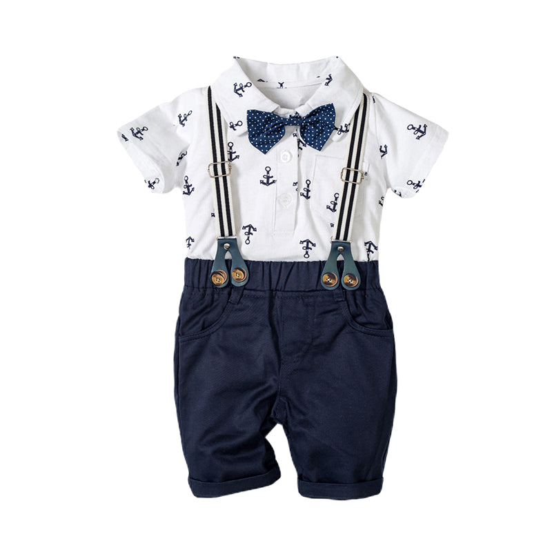 2 Pieces Set Baby Boys Birthday Party Bow Print Rompers And Solid Color Rompers Wholesale 22121461