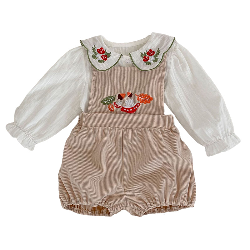 2 Pieces Set Baby Girls Solid Color Blouses And Cartoon Rompers Wholesale 221214618
