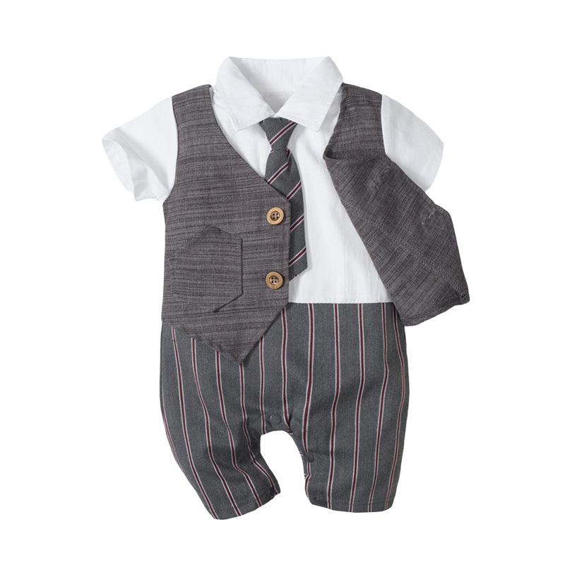 Baby Boys Striped Bow Birthday Party Jumpsuits Wholesale 22121465