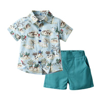 Load image into Gallery viewer, 2 Pieces Set Baby Kid Boys Animals Cartoon Print Shirts And Solid Color Shorts Wholesale 22121469
