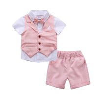 Load image into Gallery viewer, 3 Pieces Set Baby Kid Boys Bow Shirts And Solid Color Vests Waistcoats And Shorts Wholesale 22121475
