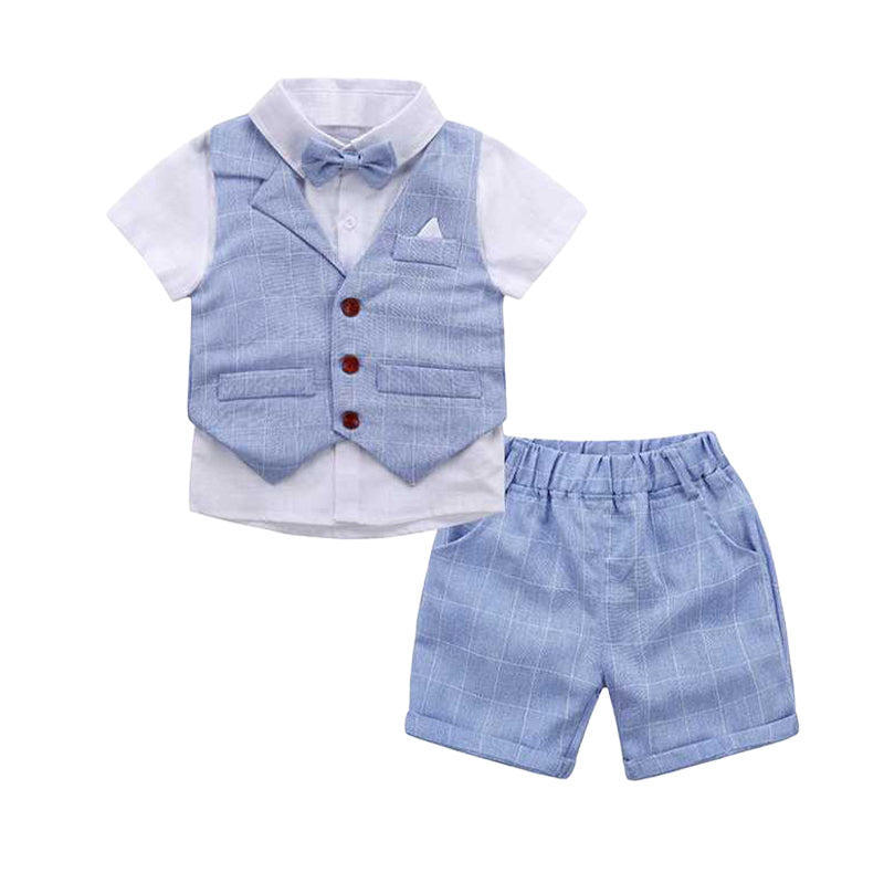 3 Pieces Set Baby Kid Boys Bow Shirts And Solid Color Vests Waistcoats And Shorts Wholesale 22121475
