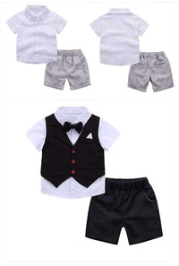 Load image into Gallery viewer, 3 Pieces Set Baby Kid Boys Bow Shirts And Solid Color Vests Waistcoats And Shorts Wholesale 22121475
