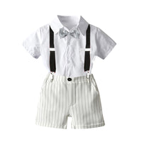 Load image into Gallery viewer, 2 Pieces Set Baby Kid Boys Birthday Party Bow Shirts And Striped Rompers Wholesale 22121477
