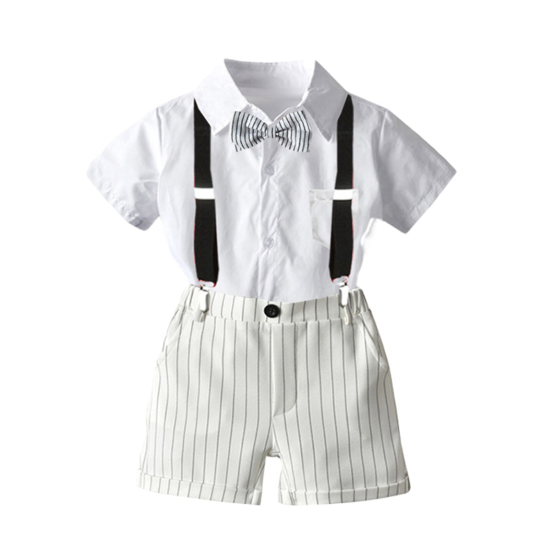 2 Pieces Set Baby Kid Boys Birthday Party Bow Shirts And Striped Rompers Wholesale 22121477
