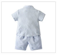Load image into Gallery viewer, 2 Pieces Set Baby Kid Boys Dressy Checked Bow Shirts And Solid Color Shorts Suits Wholesale 22121478

