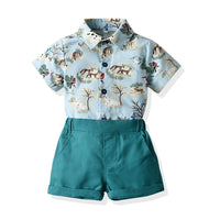 Load image into Gallery viewer, 2 Pieces Set Baby Kid Boys Animals Cartoon Print Shirts And Solid Color Shorts Wholesale 22121479
