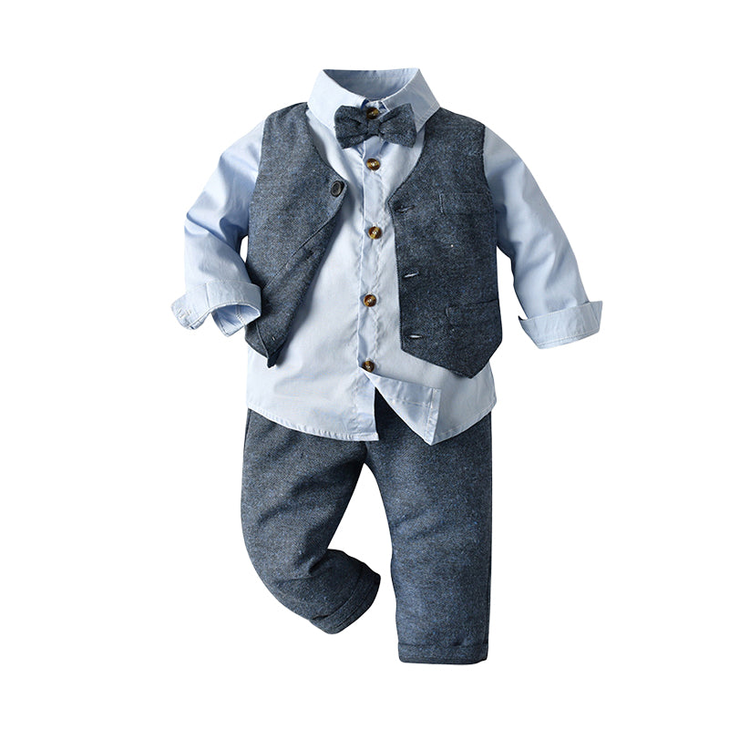 3 Pieces Set Kid Boys Dressy Solid Color Vests Waistcoats And Bow Shirts And Pants Suits Wholesale 22121480