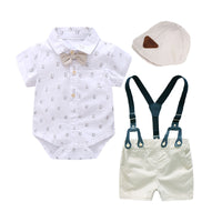 Load image into Gallery viewer, 3 Pieces Set Baby Boys Color-blocking Bow Rompers And Letters Hats Wholesale 22121481
