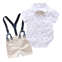 Load image into Gallery viewer, 3 Pieces Set Baby Boys Color-blocking Bow Rompers And Letters Hats Wholesale 22121481
