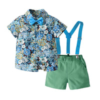Load image into Gallery viewer, 2 Pieces Set Baby Kid Boys Birthday Party Flower Bow Print Shirts And Solid Color Shorts Wholesale 22121482
