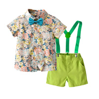 Load image into Gallery viewer, 2 Pieces Set Baby Kid Boys Birthday Party Flower Bow Print Shirts And Solid Color Shorts Wholesale 22121482
